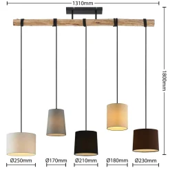 Lindby hanglamp Amilia, stof, 5-lamps, grijs/beige, E27