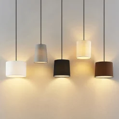 Lindby hanglamp Amilia, stof, 5-lamps, grijs/beige, E27