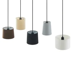 Lindby hanglamp Amilia, stof, 5-lamps, grijs/beige, E27
