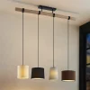 Lindby hanglamp Amilia, stof, 4-lamps, grijs/beige, E27