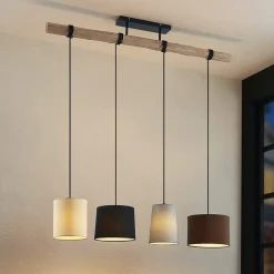 Lindby hanglamp Amilia, stof, 4-lamps, grijs/beige, E27