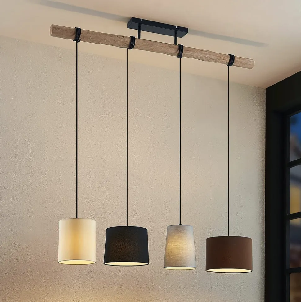 Lindby hanglamp Amilia, stof, 4-lamps, grijs/beige, E27
