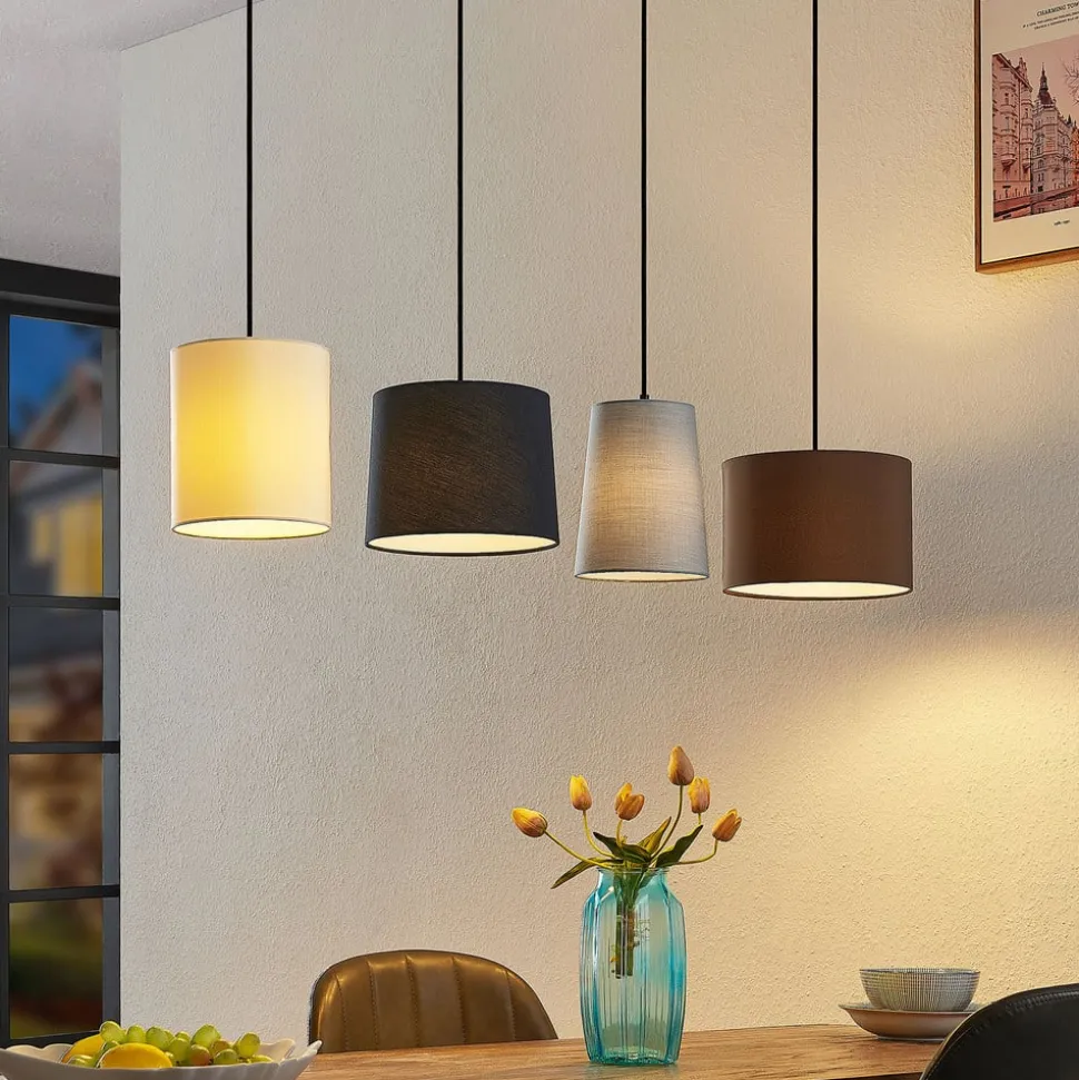 Lindby hanglamp Amilia, stof, 4-lamps, grijs/beige, E27
