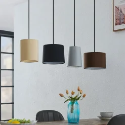 Lindby hanglamp Amilia, stof, 4-lamps, grijs/beige, E27