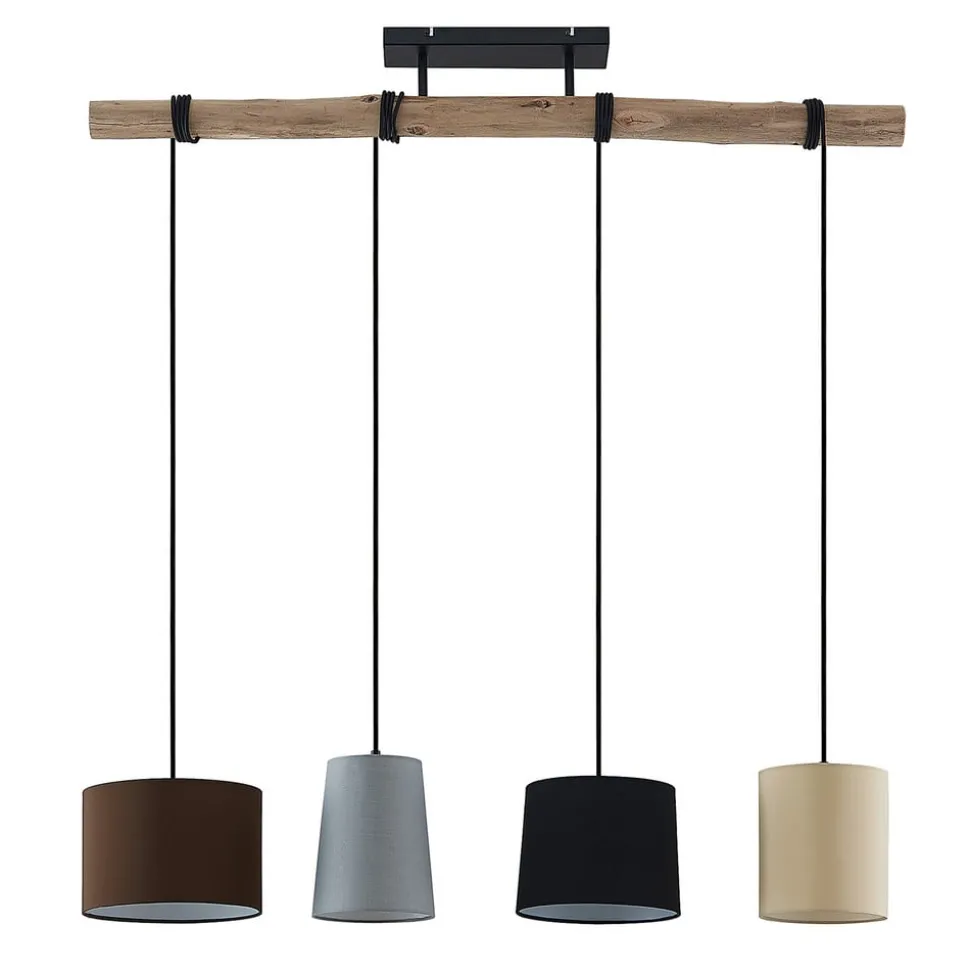 Lindby hanglamp Amilia, stof, 4-lamps, grijs/beige, E27