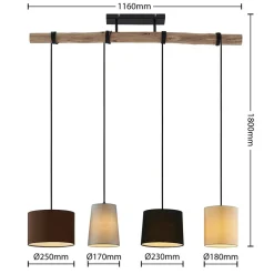 Lindby hanglamp Amilia, stof, 4-lamps, grijs/beige, E27