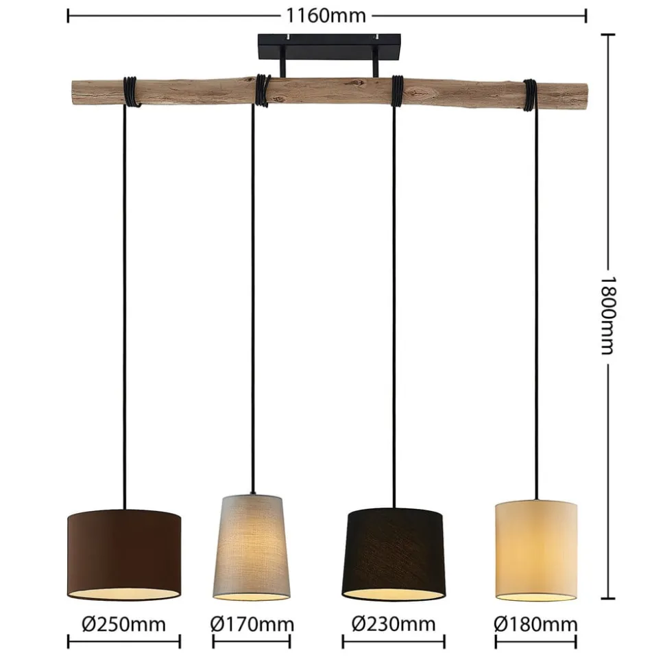Lindby hanglamp Amilia, stof, 4-lamps, grijs/beige, E27