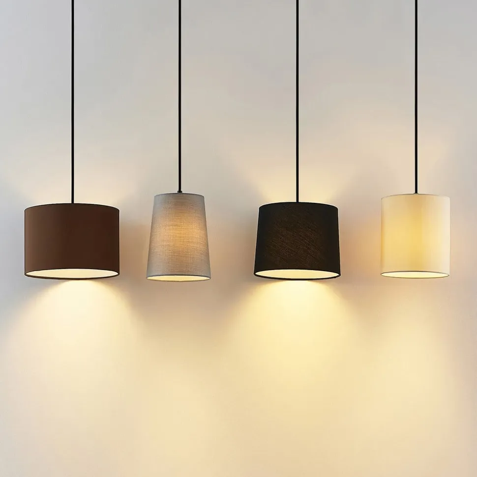 Lindby hanglamp Amilia, stof, 4-lamps, grijs/beige, E27