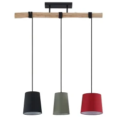 Lindby hanglamp Amilia, stof, 3-lamps, rood/grijs/zwart