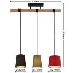Lindby hanglamp Amilia, stof, 3-lamps, rood/grijs/zwart
