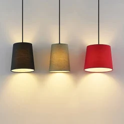 Lindby hanglamp Amilia, stof, 3-lamps, rood/grijs/zwart