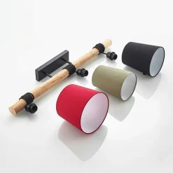 Lindby hanglamp Amilia, stof, 3-lamps, rood/grijs/zwart