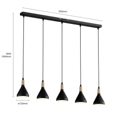 Lindby hanglamp Arina, 100 cm, zwart, 5-lamps