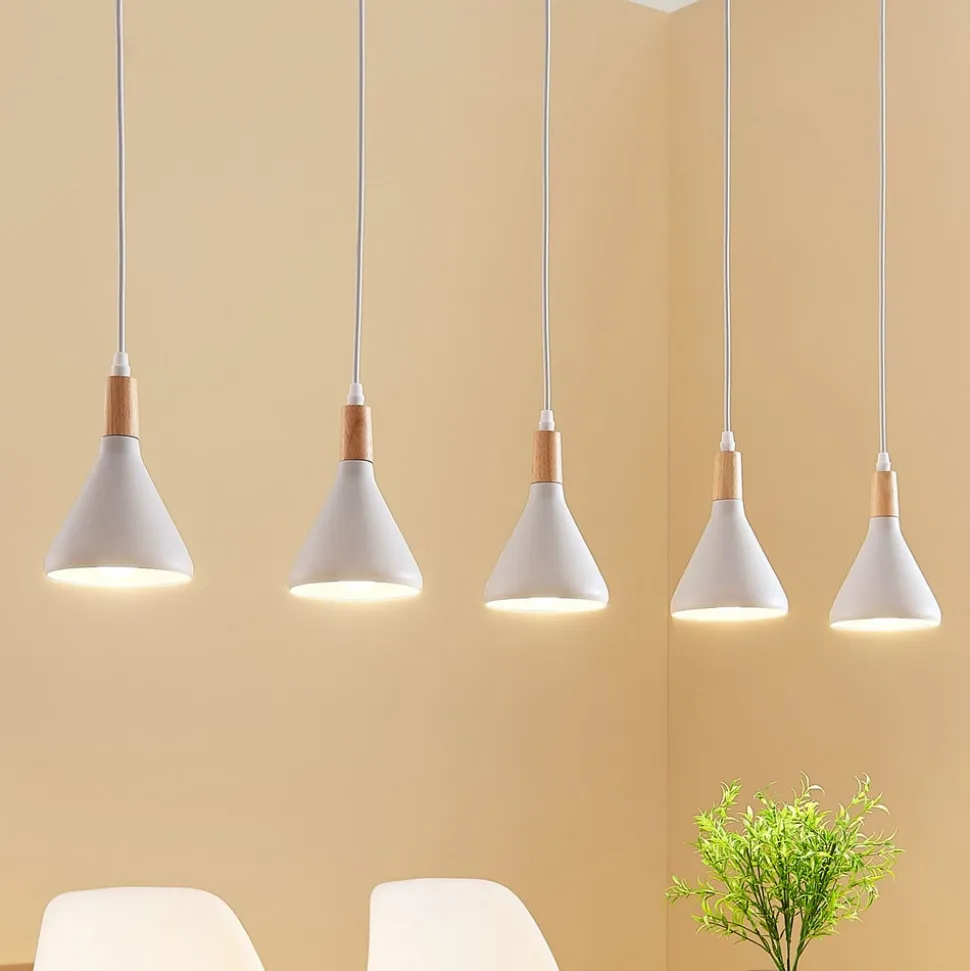 Lindby hanglamp Arina, 100 cm, wit, 5-lamps, E14