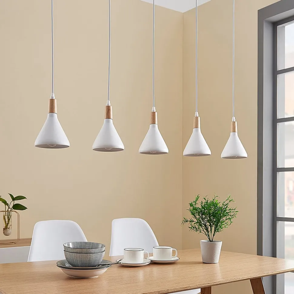 Lindby hanglamp Arina, 100 cm, wit, 5-lamps, E14