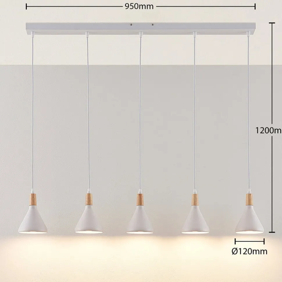 Lindby hanglamp Arina, 100 cm, wit, 5-lamps, E14