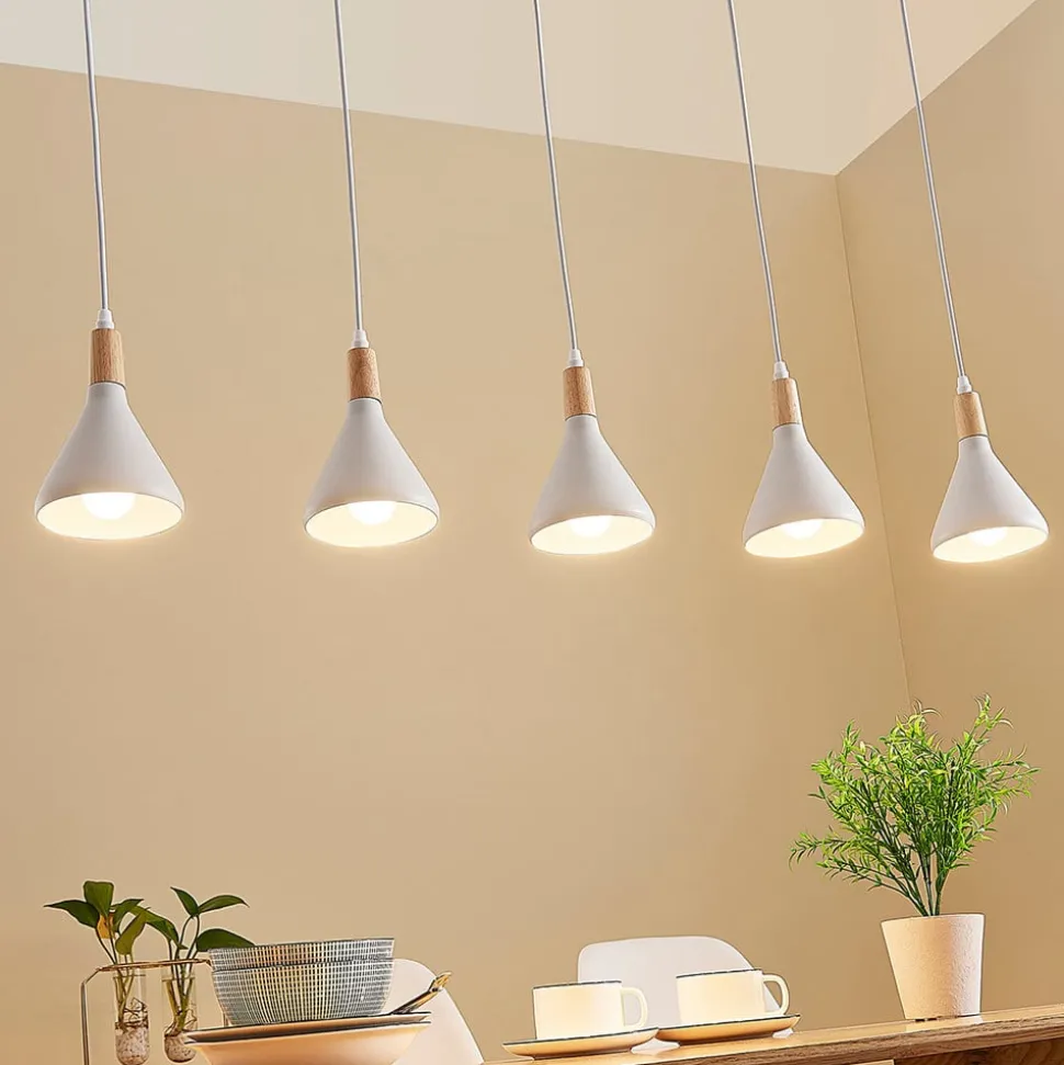 Lindby hanglamp Arina, 100 cm, wit, 5-lamps, E14