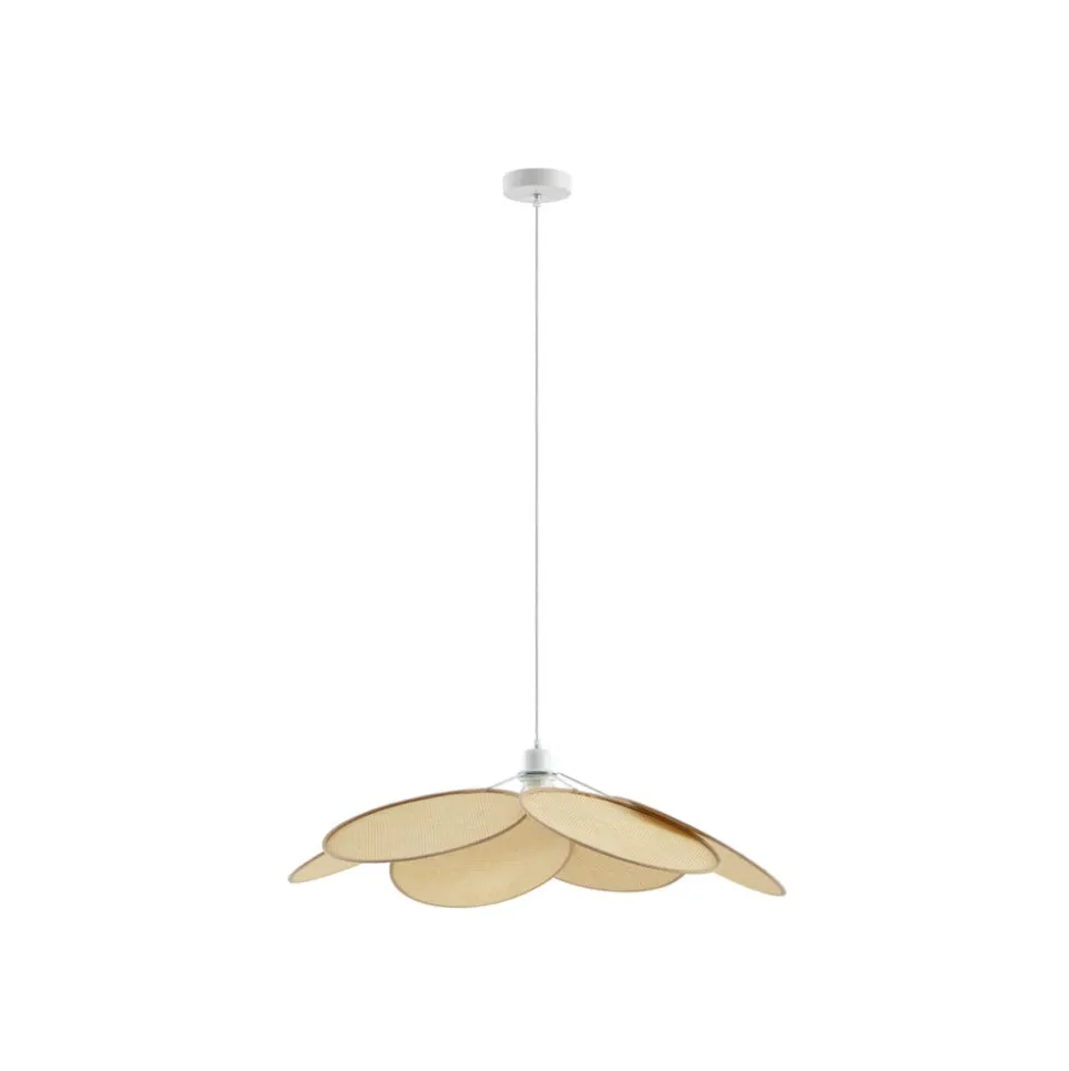 Lindby hanglamp Astraia, naturel/wit, rotan, Ø 80 cm