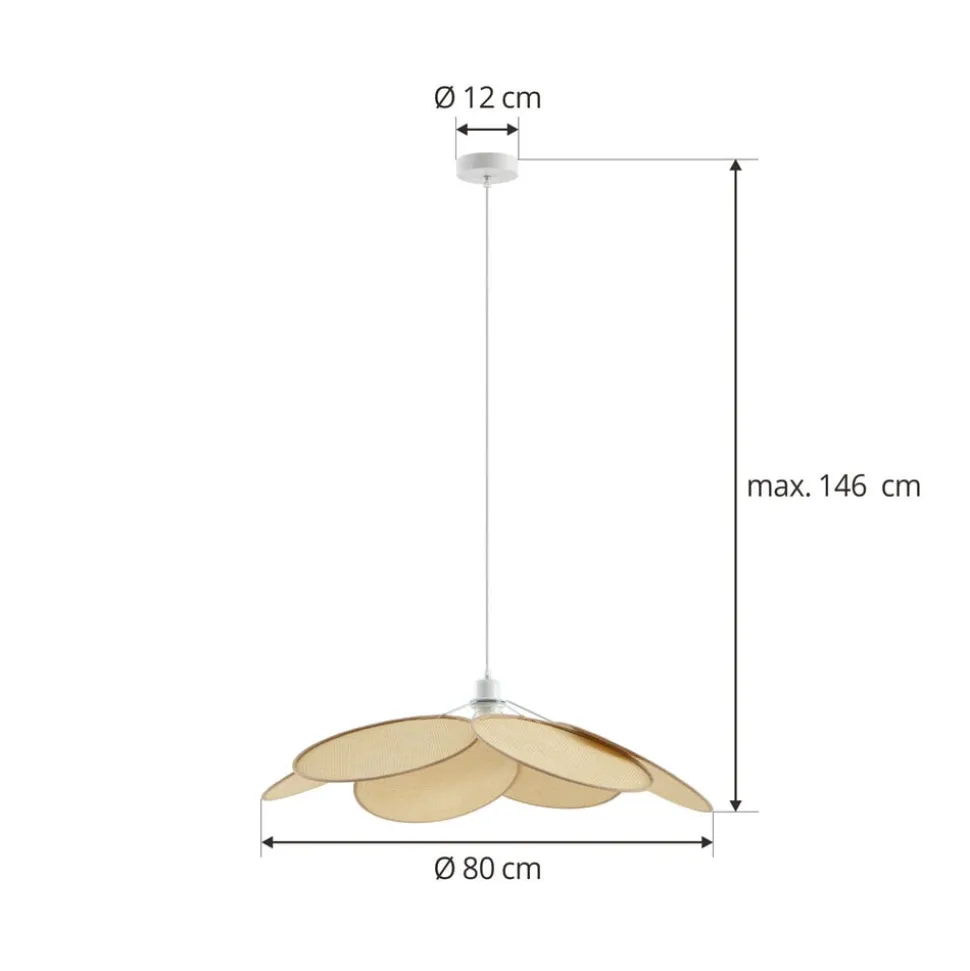 Lindby hanglamp Astraia, naturel/wit, rotan, Ø 80 cm