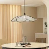 Lindby hanglamp Astraia, naturel/zwart, linnen, Ø 80 cm