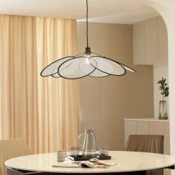 Lindby hanglamp Astraia, naturel/zwart, linnen, Ø 80 cm