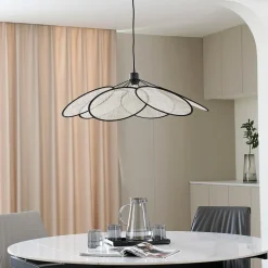 Lindby hanglamp Astraia, naturel/zwart, linnen, Ø 80 cm