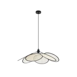 Lindby hanglamp Astraia, naturel/zwart, linnen, Ø 80 cm