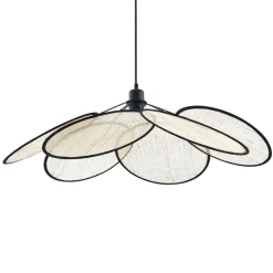 Lindby hanglamp Astraia, naturel/zwart, linnen, Ø 80 cm