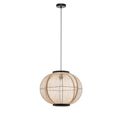 Lindby hanglamp Aurinil, houtkleurig, linnen, Ø 48cm, E27