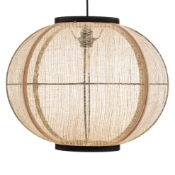 Lindby hanglamp Aurinil, houtkleurig, linnen, Ø 48cm, E27