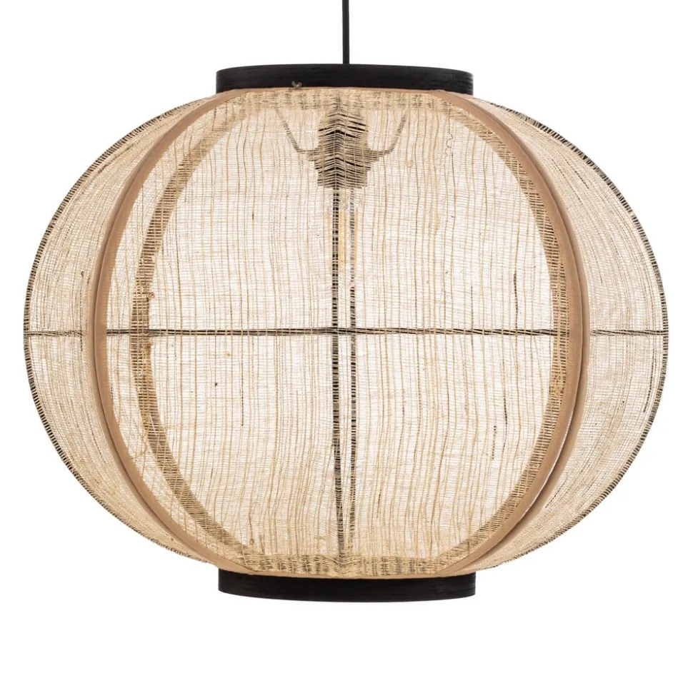 Lindby hanglamp Aurinil, houtkleurig, linnen, Ø 48cm, E27