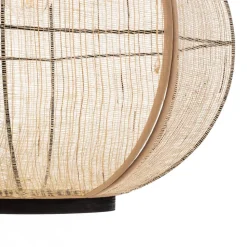 Lindby hanglamp Aurinil, houtkleurig, linnen, Ø 48cm, E27