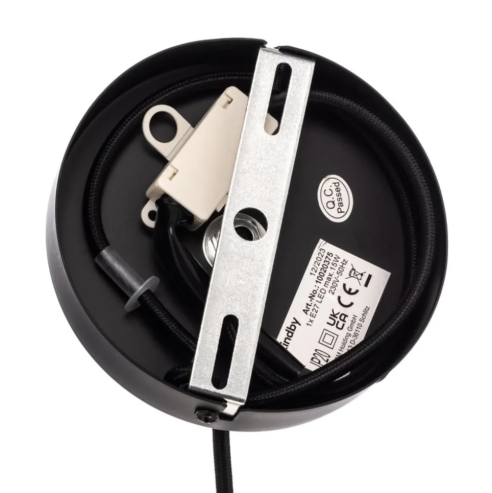 Lindby hanglamp Aurinil, houtkleurig, linnen, Ø 48cm, E27