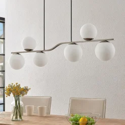 Lindby hanglamp Avalyn, nikkelkleurig, glas, 110 cm, E14