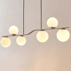 Lindby hanglamp Avalyn, nikkelkleurig, glas, 110 cm, E14