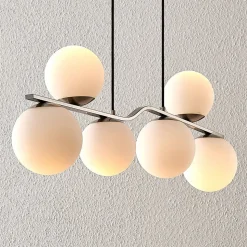 Lindby hanglamp Avalyn, nikkelkleurig, glas, 110 cm, E14