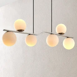 Lindby hanglamp Avalyn, nikkelkleurig, glas, 110 cm, E14