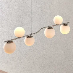 Lindby hanglamp Avalyn, nikkelkleurig, glas, 110 cm, E14