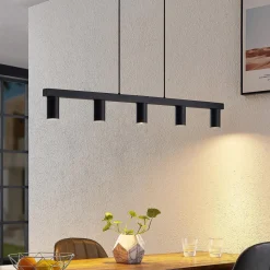 Lindby hanglamp Baliko, zwart, 116 cm, 5-lamps, GU10