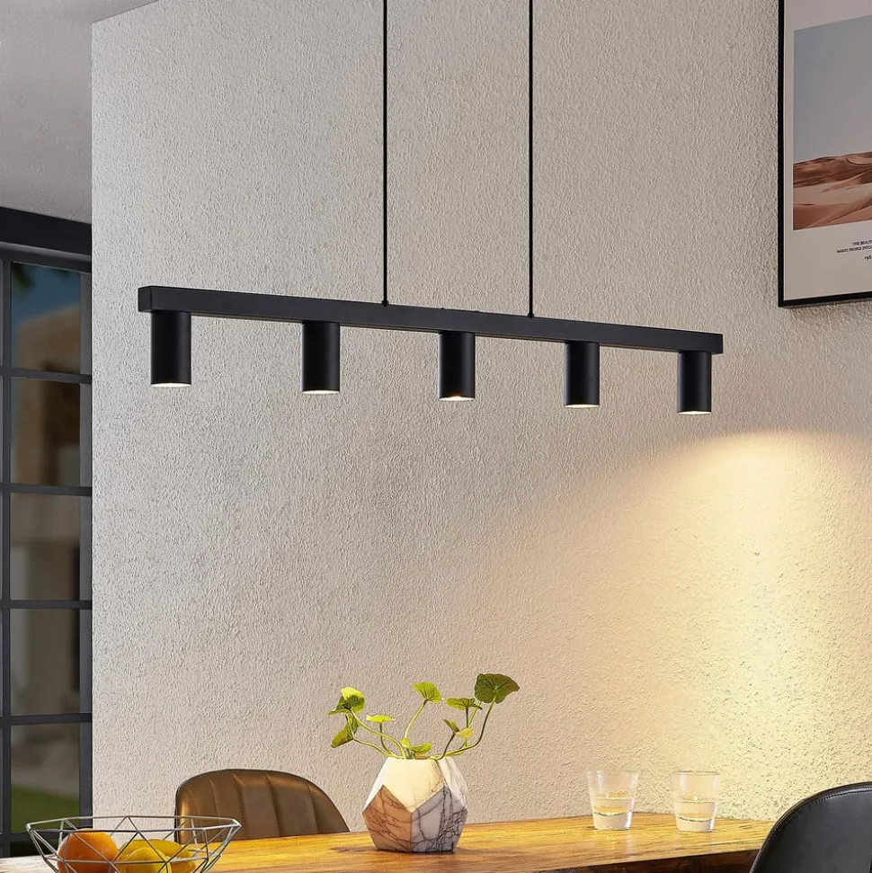 Lindby hanglamp Baliko, zwart, 116 cm, 5-lamps, GU10
