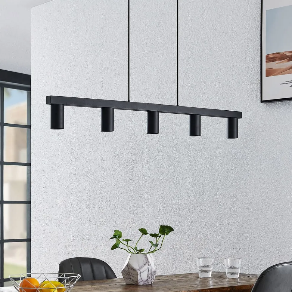Lindby hanglamp Baliko, zwart, 116 cm, 5-lamps, GU10