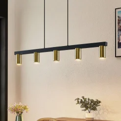 Lindby hanglamp Baliko, zwart/messing, 5-lamps, GU10