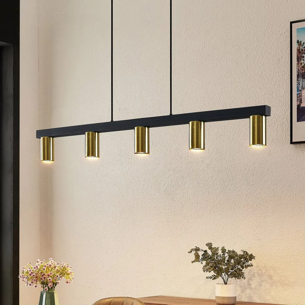 Lindby hanglamp Baliko, zwart/messing, 5-lamps, GU10