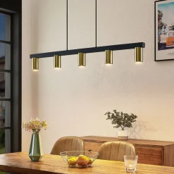 Lindby hanglamp Baliko, zwart/messing, 5-lamps, GU10