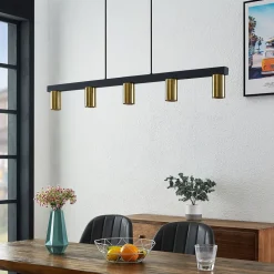 Lindby hanglamp Baliko, zwart/messing, 5-lamps, GU10