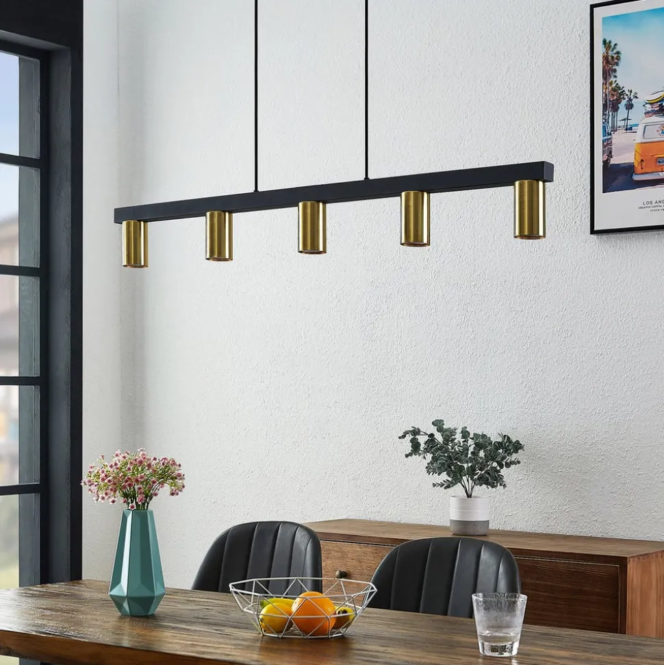 Lindby hanglamp Baliko, zwart/messing, 5-lamps, GU10