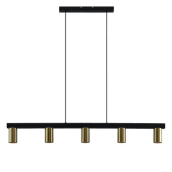 Lindby hanglamp Baliko, zwart/messing, 5-lamps, GU10