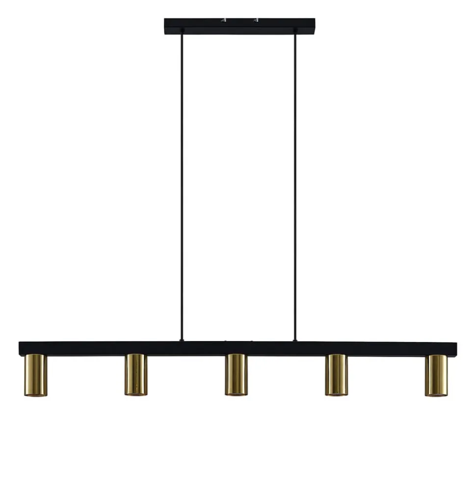 Lindby hanglamp Baliko, zwart/messing, 5-lamps, GU10