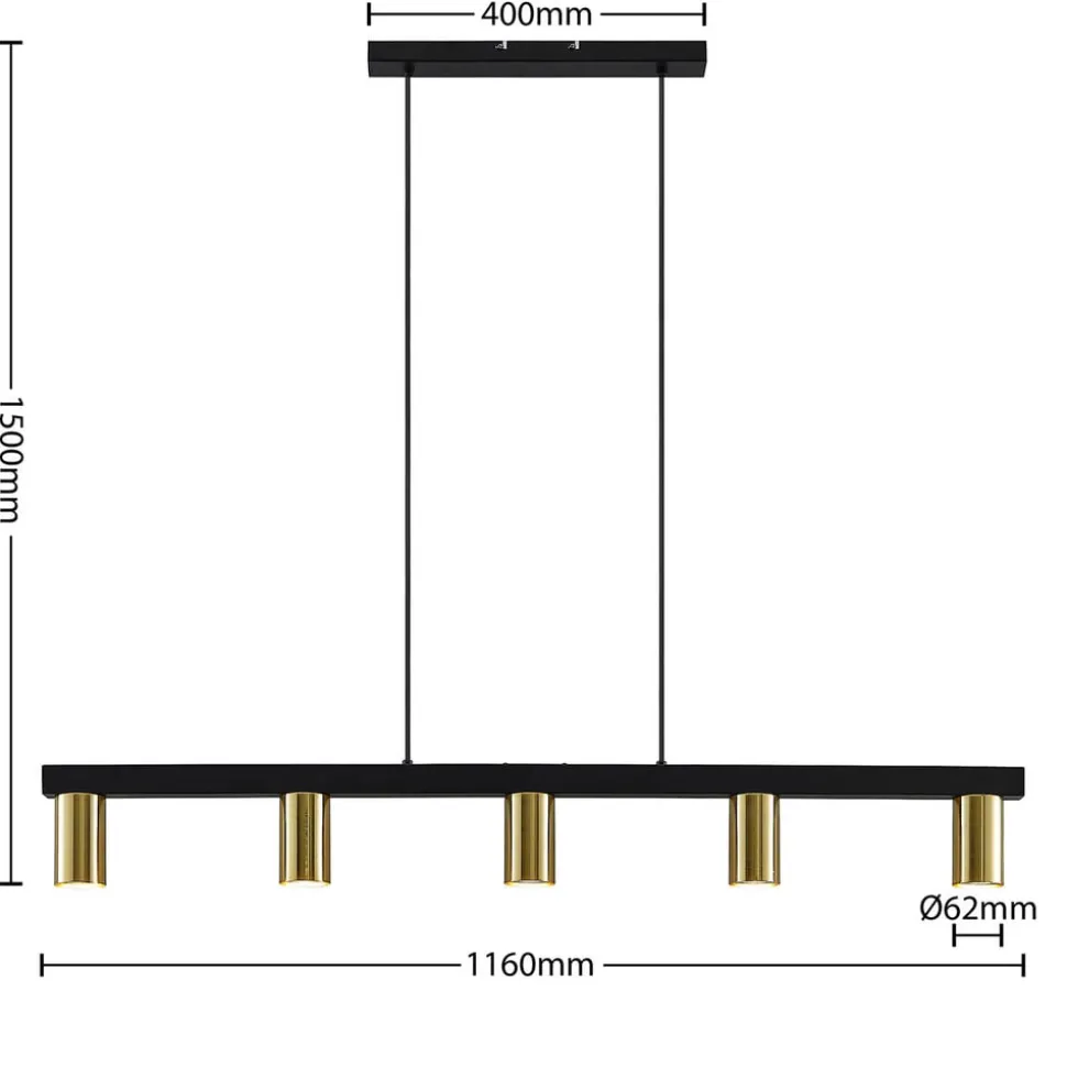 Lindby hanglamp Baliko, zwart/messing, 5-lamps, GU10