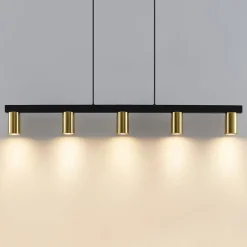 Lindby hanglamp Baliko, zwart/messing, 5-lamps, GU10